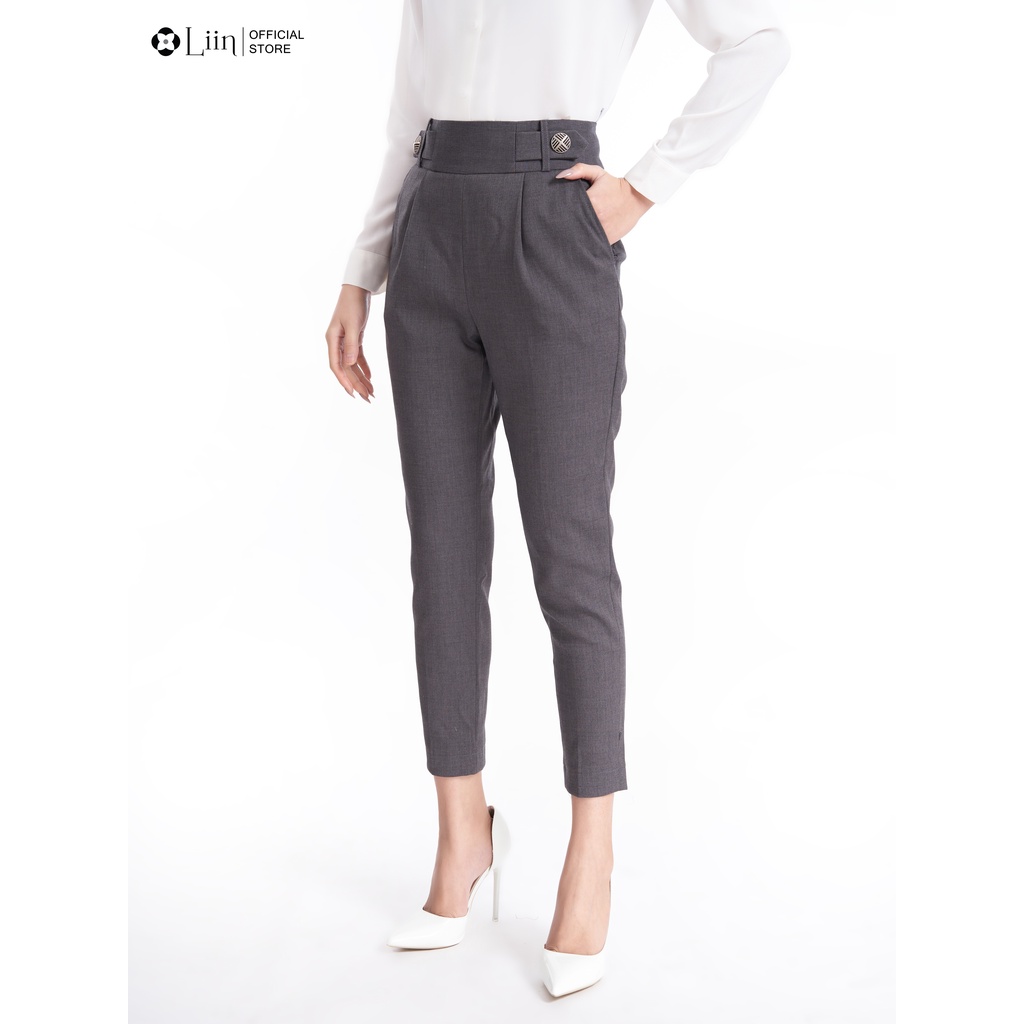 Quần baggy công sở linbi màu xám 2 cúc kiểu dáng trẻ trung, thanh lịch liin clothing Q3648