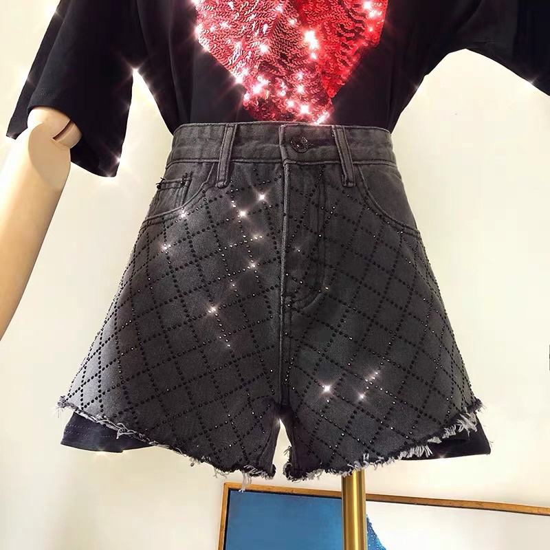 Quần Short Bò Jeans Denim Cườm Nhũ