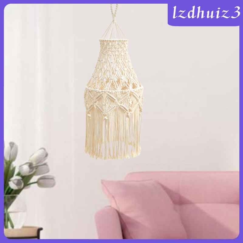 Gemgem Loey  Art Macrame Lamp Shade Boho Macrame Woven Hanging Pendant Light Cover Modern Office Bedroom Living Room Bohemian Lampshade Decor