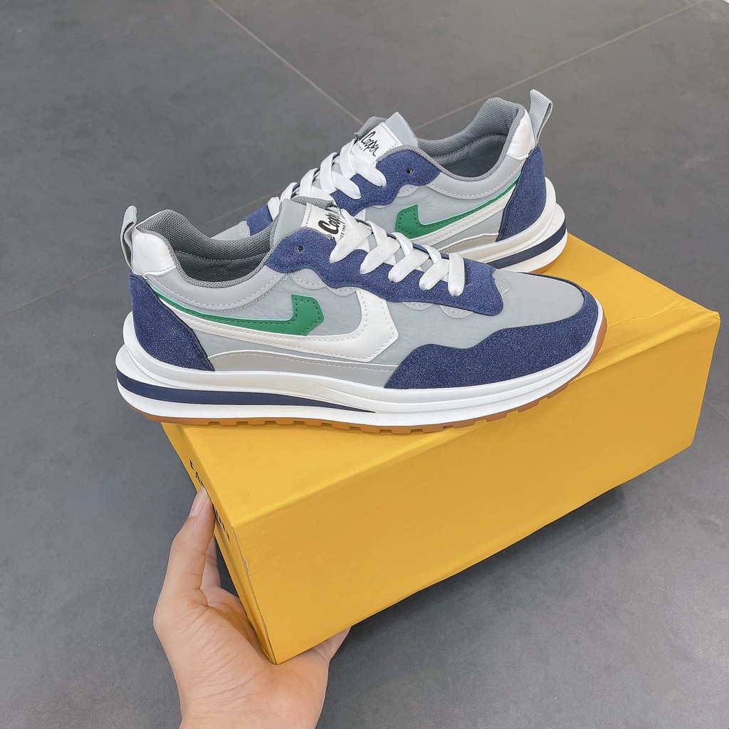 [FreeShip - Ảnh thật ] Giày nam, giày thể thao nam Sneaker da lộn xanh trấng- K903