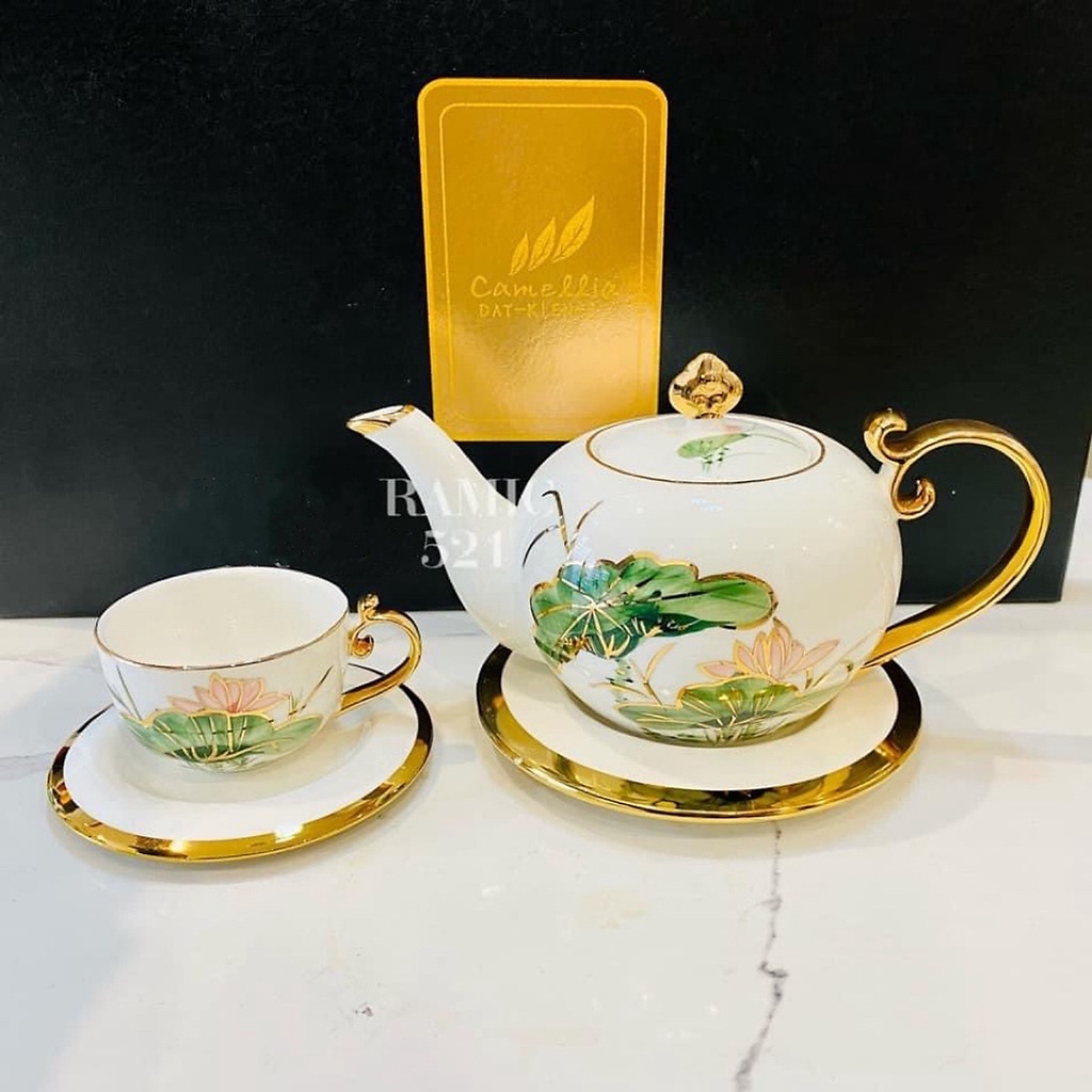 Bộ ấm chén trà sen sứ cao cấp