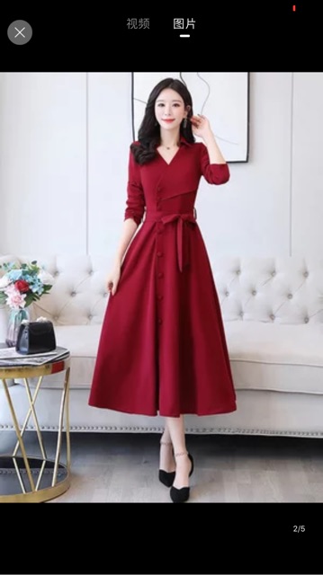 Đầm đỏ thắt nơ phối cúc HANA170 | BigBuy360 - bigbuy360.vn