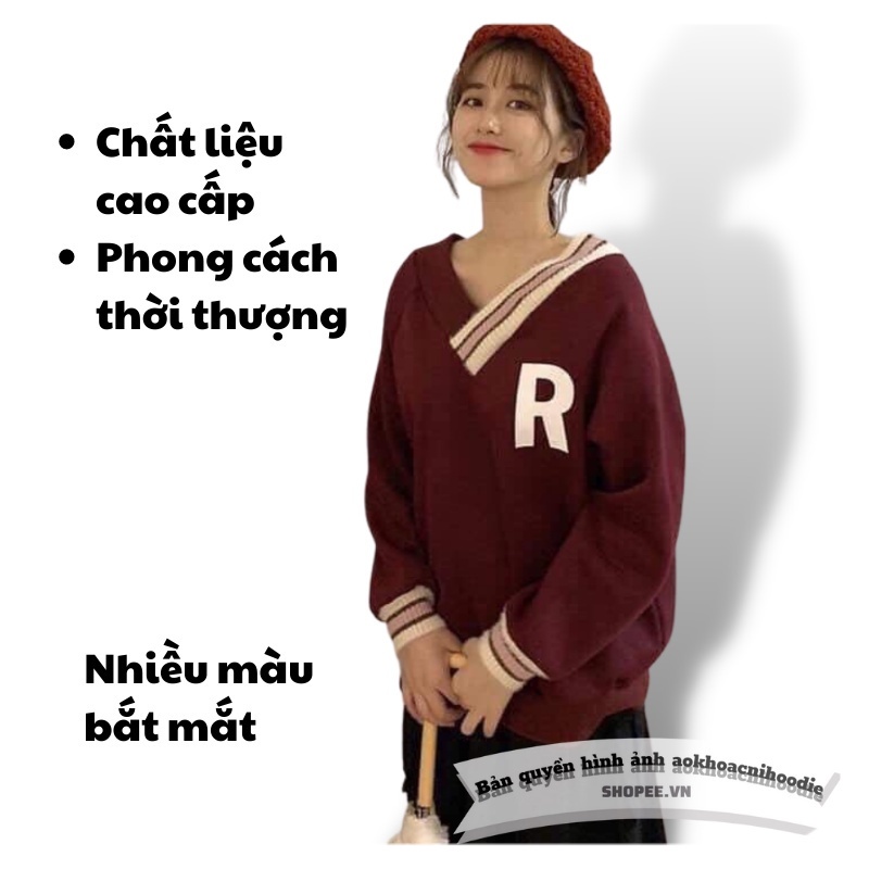 Áo thu đông nam nữ , áo sweater form rộng nam nữ dài tay phối chữ R 3 màu Freeship