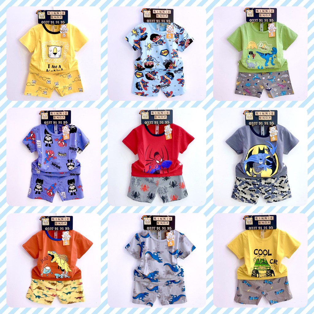 Đồ bộ tay ngắn BINNIE SHOP Đồ bộ mùa hè bé trai từ 8-16kg  chất vải cotton quảng châu xuất hàn KaiKai KTN1