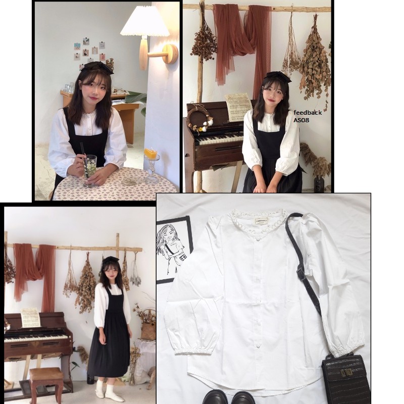 Áo sơmi trắng cổ đăng ten (AS08)-Hàng có sẵn