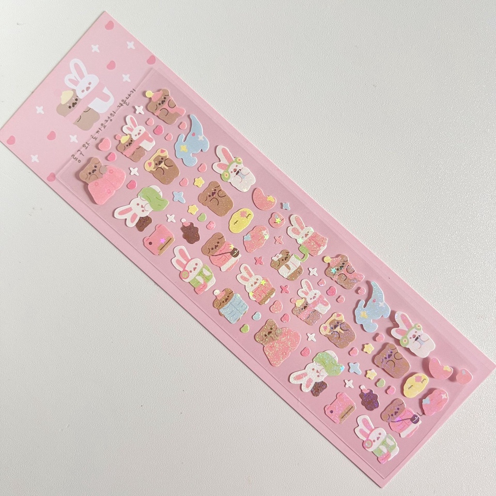 Peach 1Pcs Korean INS girl's heart cute cartoon bear sticker Journal Scrapbook Decor Sticker