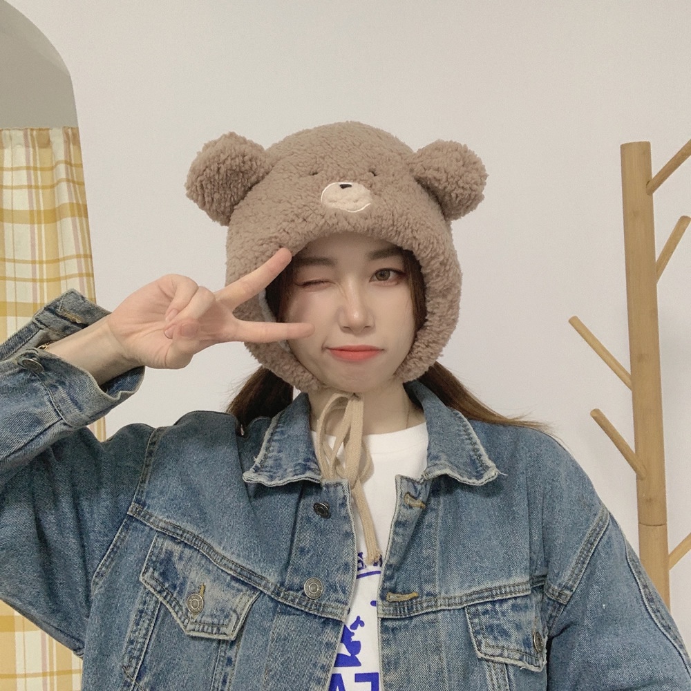 Mũ trùm đầu giữ ấm tai gấu dễ thương thời trang mùa đông cho nữ