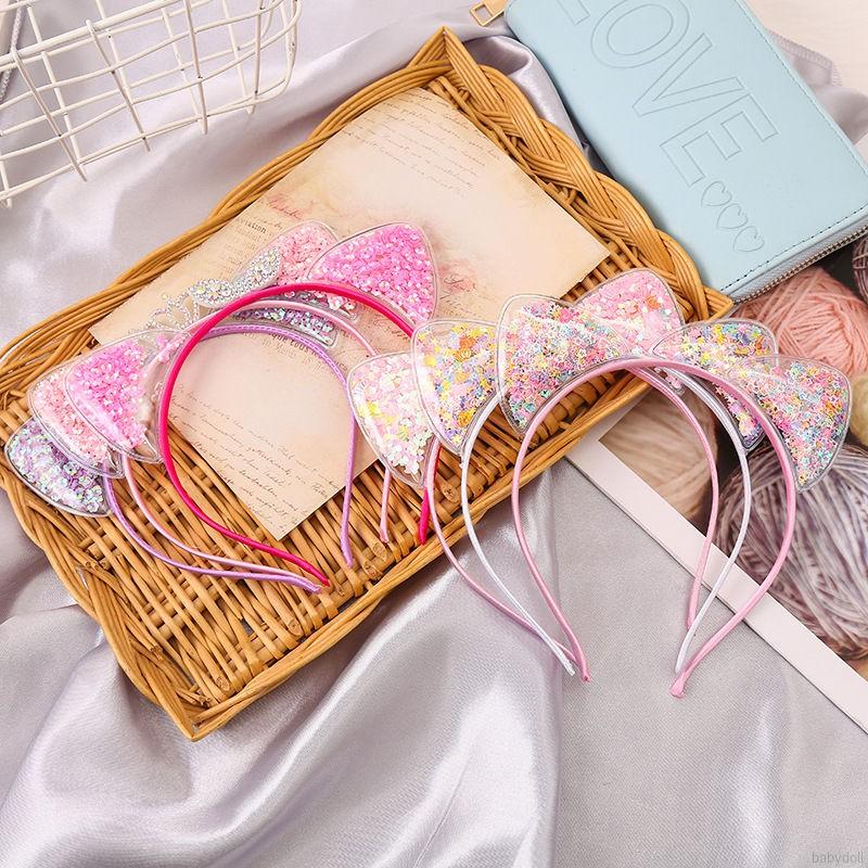 Băng đô hình tai thú đính sequin dễ thương dành cho bé gái Băng Đô Tai Thỏ Kim Sa Cho Bé Gái