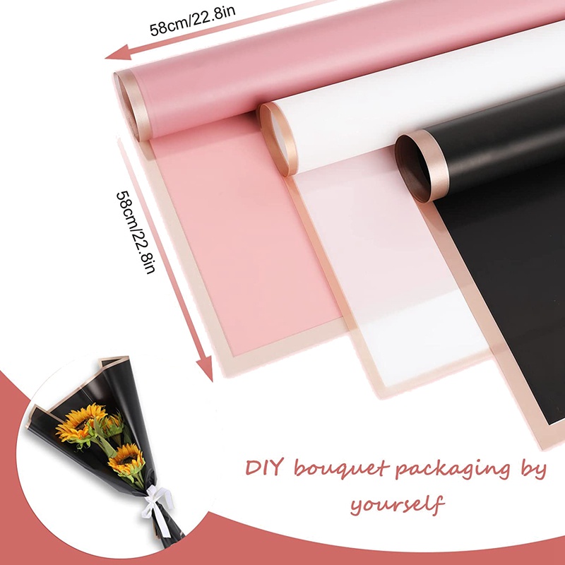 Set 60 Giấy Gói Hoa Chống Thấm Nước Màu Trắng Đen Viền Vàng