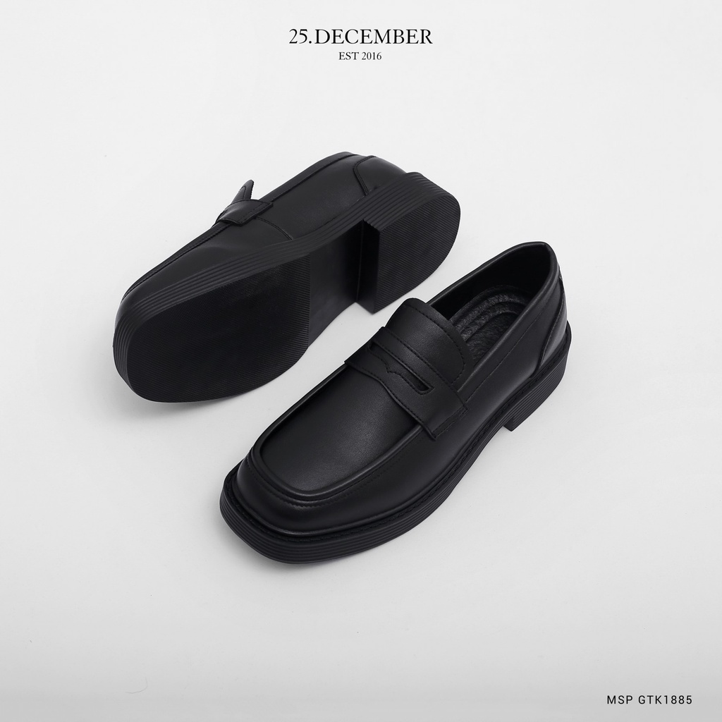 Giày da lười nam đen trơn, thiết kế đẹp, tăng chiều cao - Thương hiệu 25.December mã GTK1885