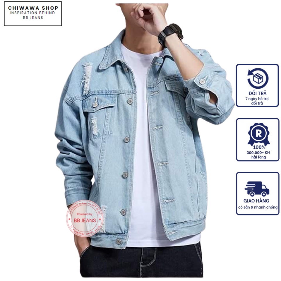 Áo Khoác Jean Nam Wax Nhẹ Xám Trắng 2 Túi Đính Nút Hợp Kim Tinh Tế AKJ039