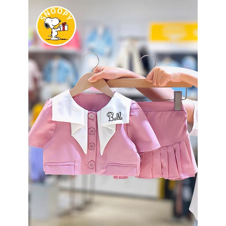 Set váy hồng cổ trắng BELLE bé gái