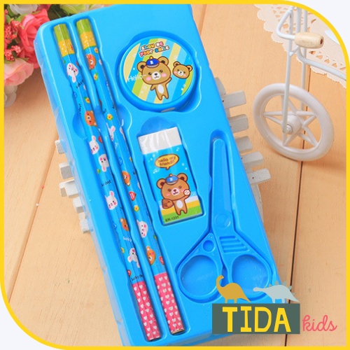 Set Đồ Dùng 5 Món ⚡️ HOT TREND ⚡️Bút Chì, Gọt Chì, Tẩy Chì, Kéo, Văn Phòng Phẩm TiDa Kids Shop