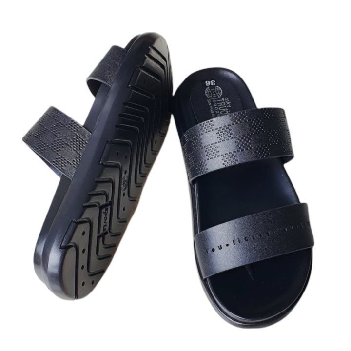 Dép quai ngang nữ hai dây thời trang cao cấp Trường Hải màu kem đế cao 2,5cm PU nhẹ N147