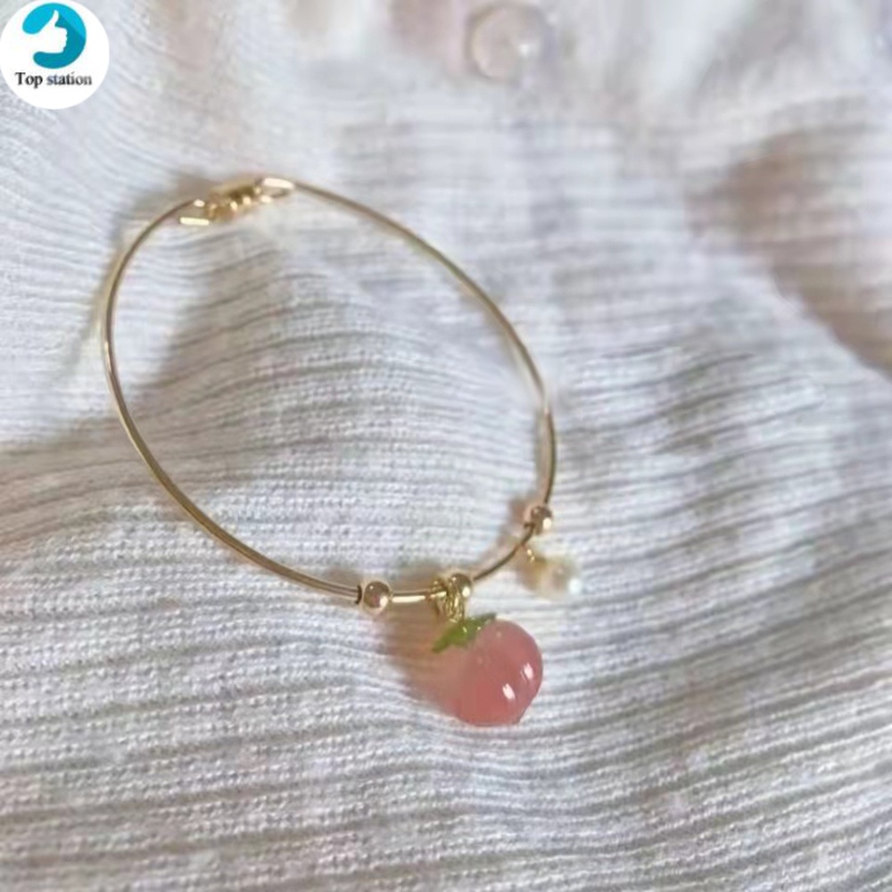 Vòng Tay Mặt Hình Quả Đào Màu Hồng Xinh Xắn Thời Trang Dành Cho Nữ