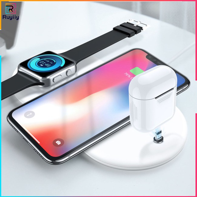 [RUY]  3 in 1 QI Wireless Charger for iPhone X XR XS movil iphon xs wireless charging stand Max Watch AirPods Mobile Phone Fast Charge for Samsung