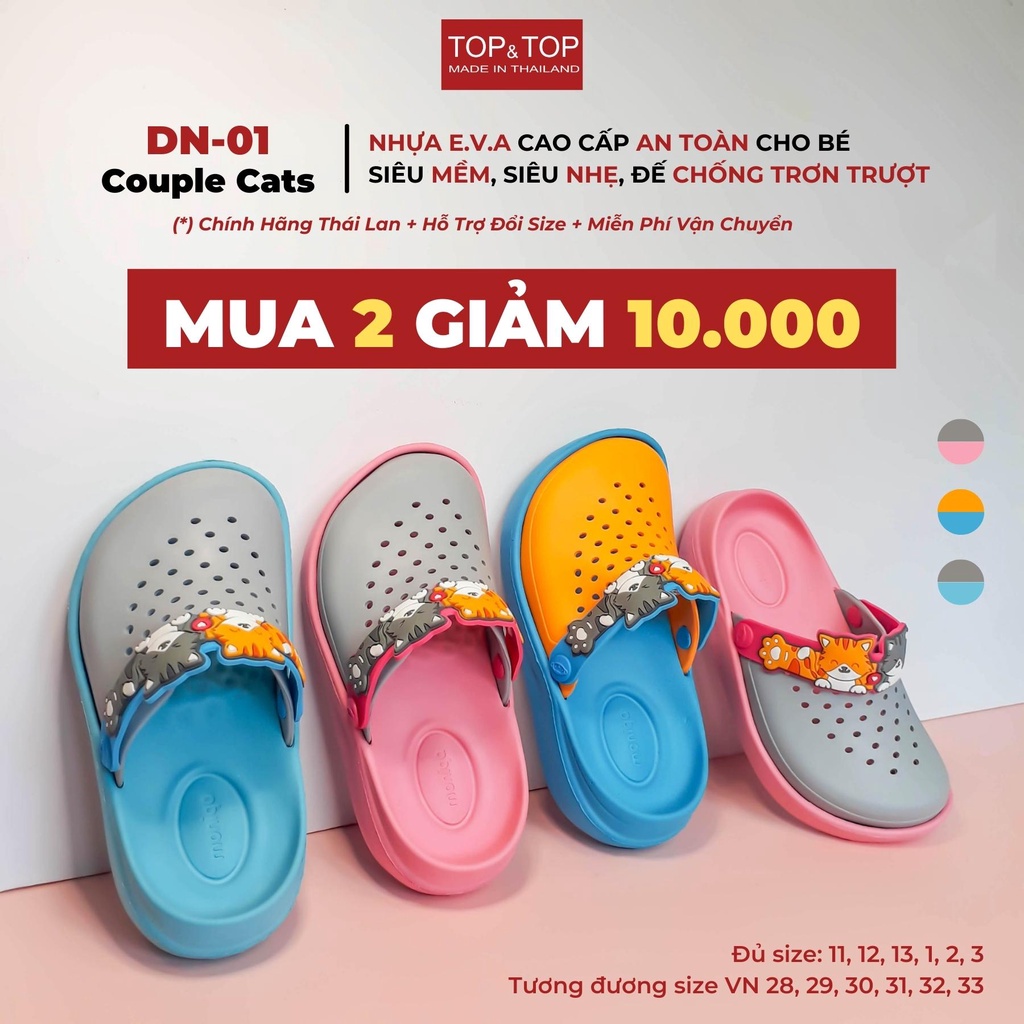 Dép cho bé gái, bé trai hoạ tiết con mèo MONOBO DN 01 KIDS Couple Cats hàng Thái Lan