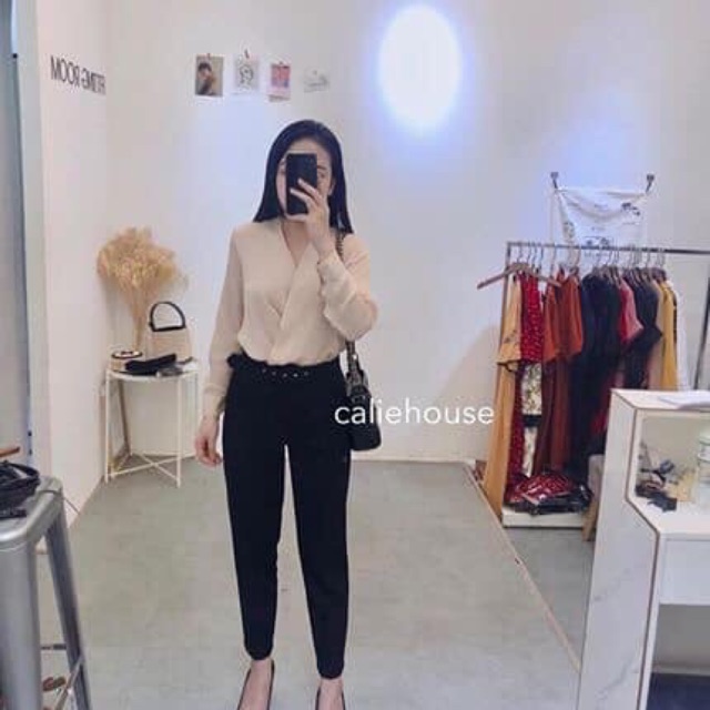Áo somi lụa cổ V