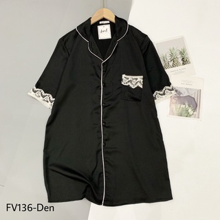 Váy ngủ lụa satin phối ren, váy suông sơ mi lụa mềm mát
