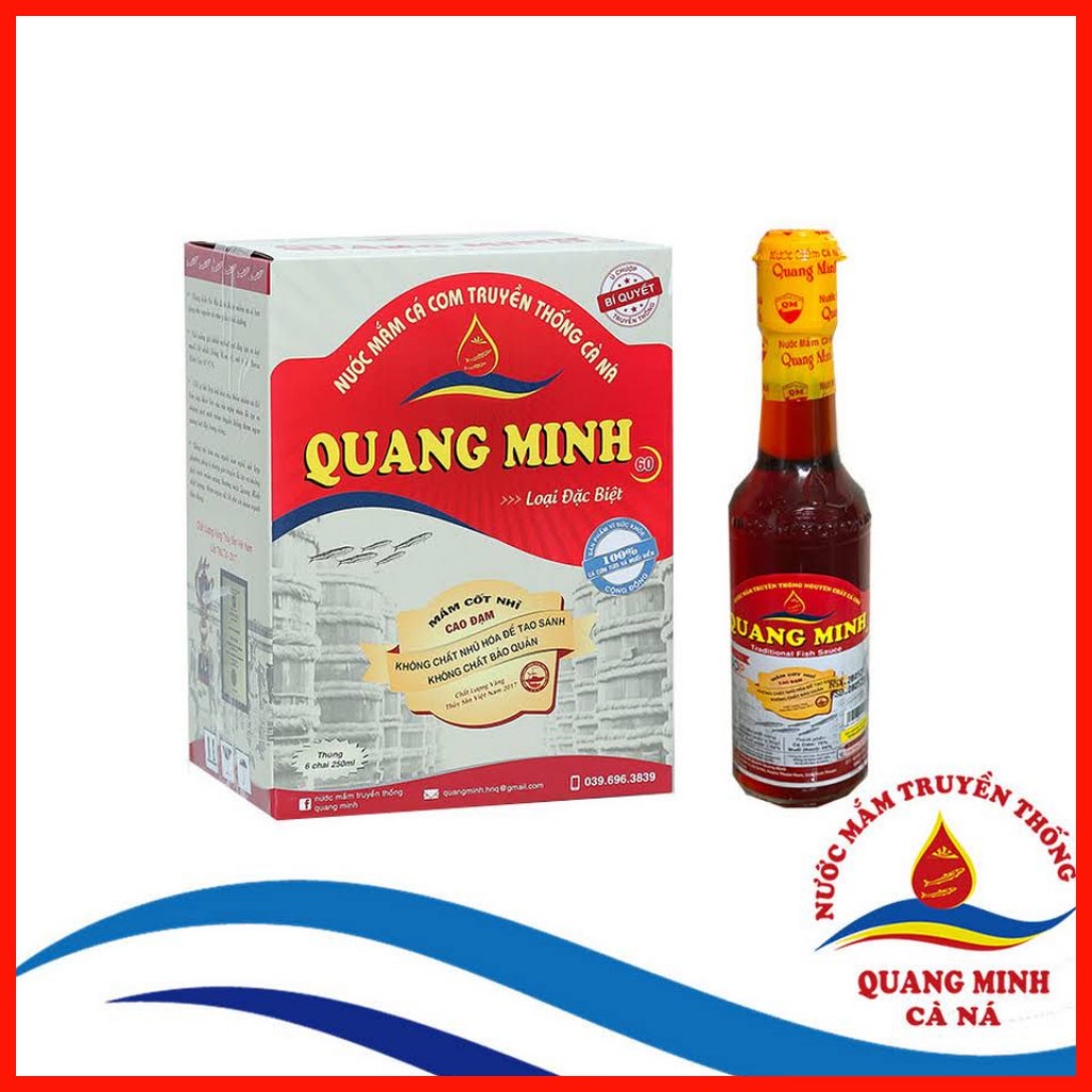 Nước mắm Quang Minh Cà Ná| Loại đặc biệt 60 đạm| Chai 250ml thùng 6 chai| Thơm ngon tinh khiết nguyên chất