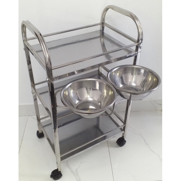 Xe Đẩy inox 3 Tầng Spa Có Bát Nước , Xe Đẩy inox Đựng Dụng Cụ 3 Tầng