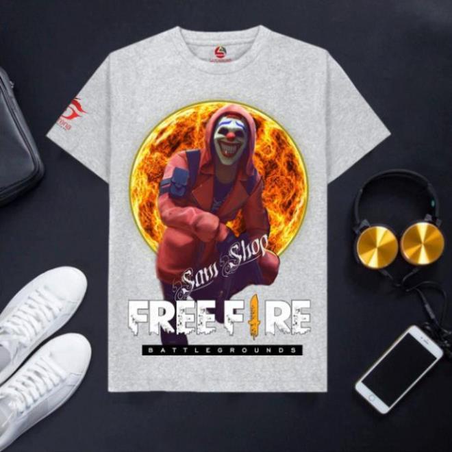 VHL Store [Chỉ 1 Ngày] Áo thun nam Free fire xuất khẩu cổ tròn cotton màu ghi xám Chiến Giáp Lửa băng VHL Store