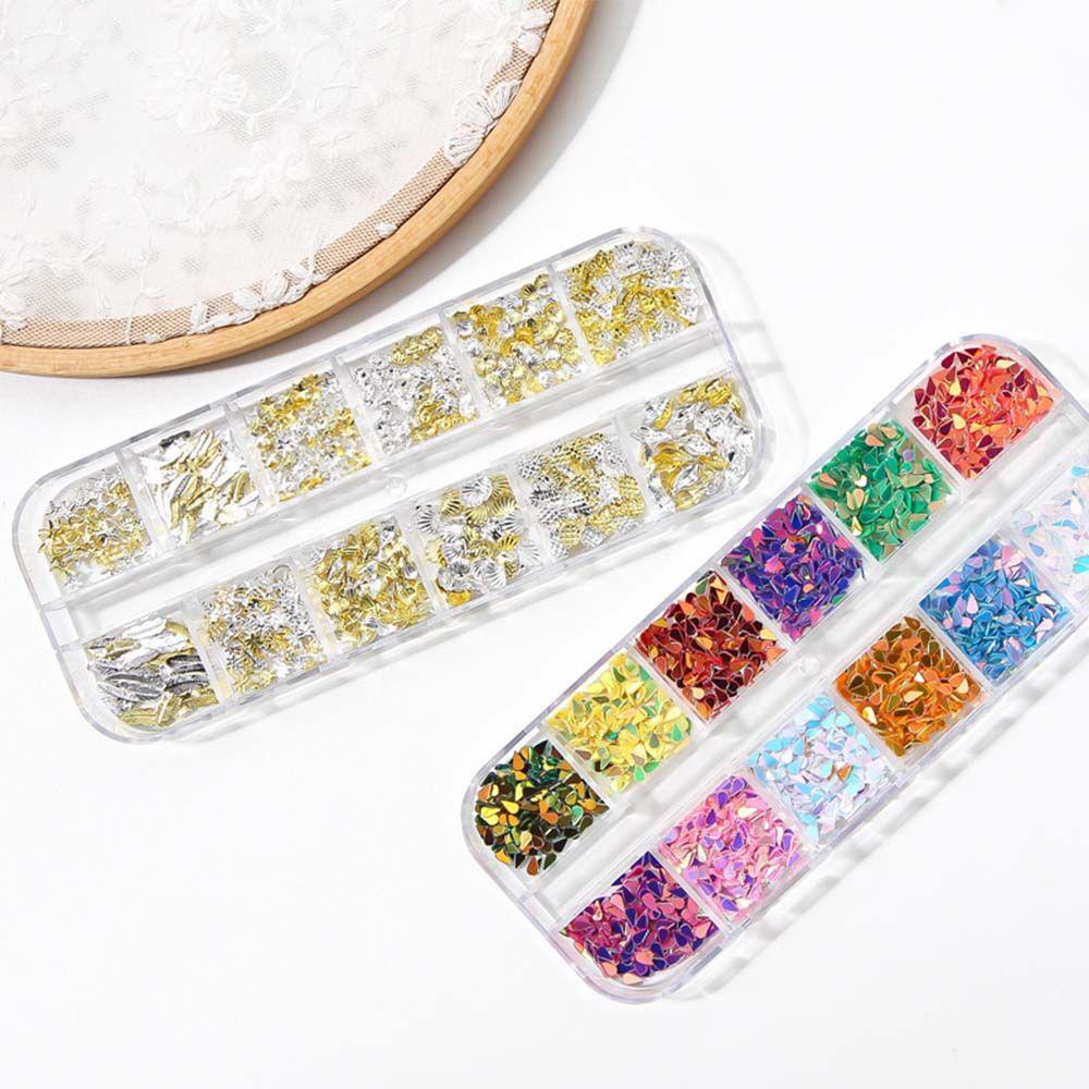 Bộ Miếng Dán Trang Trí Móng Tay Hình Lông Vũ / Ngôi Sao 3D Lấp Lánh|Hộp Kim Tuyến Trái Tim Trang Trí Móng Tay