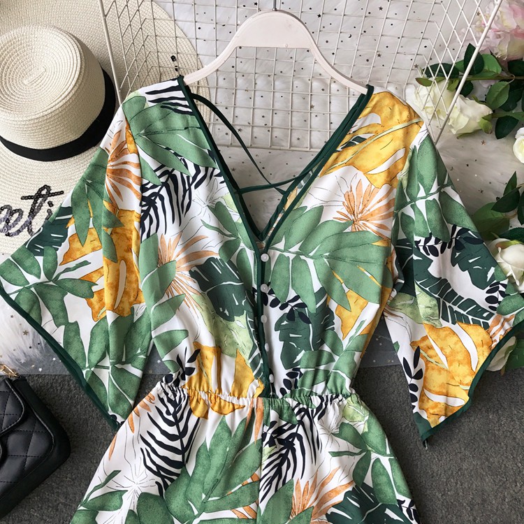 Jumpsuit, đồ bay tay lửng ống rộng, họa tiết đi biển