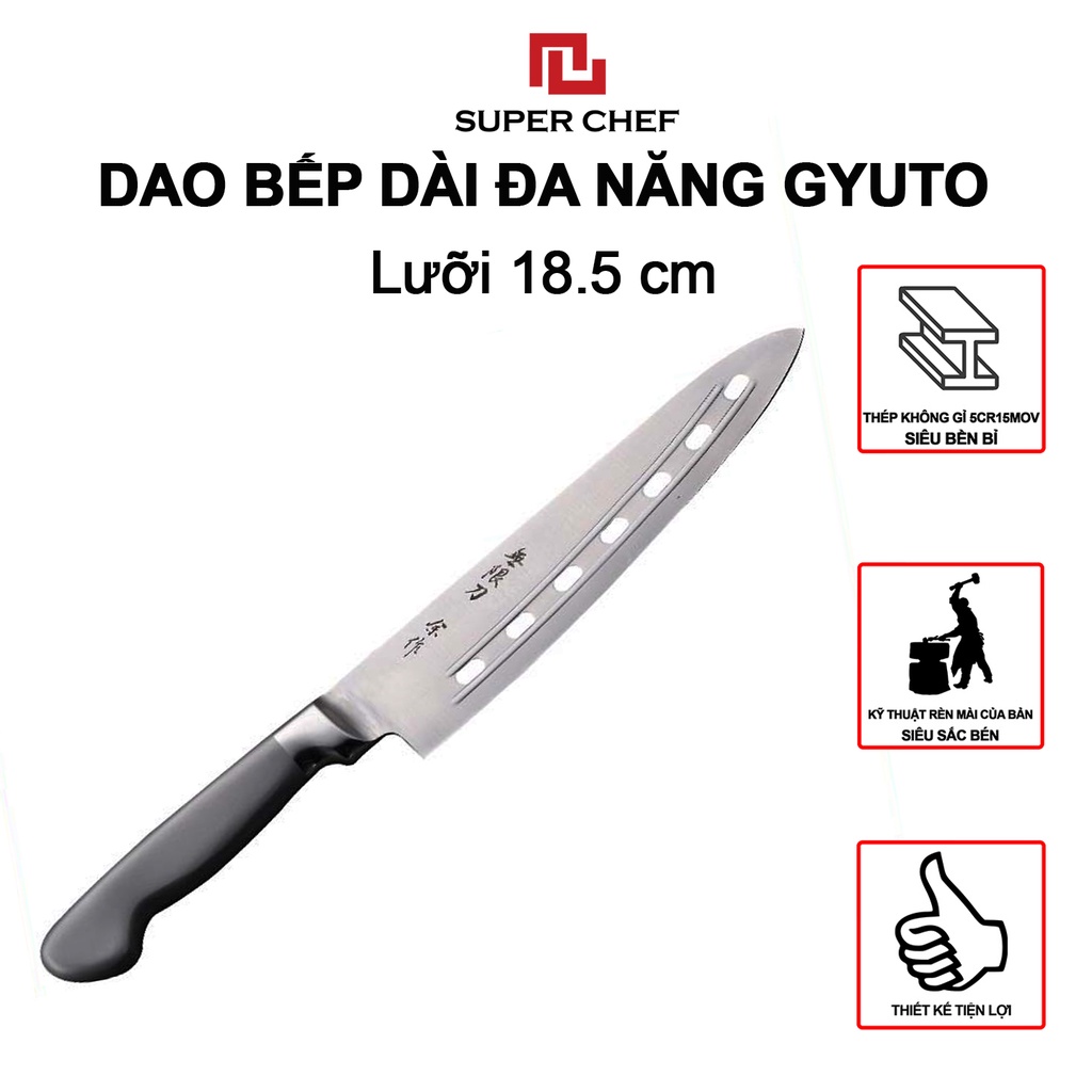 Dao Bếp Dài Gyuto Super Chef Cán Rỗng Siêu Sắc Bén, Bền Bỉ DAO I