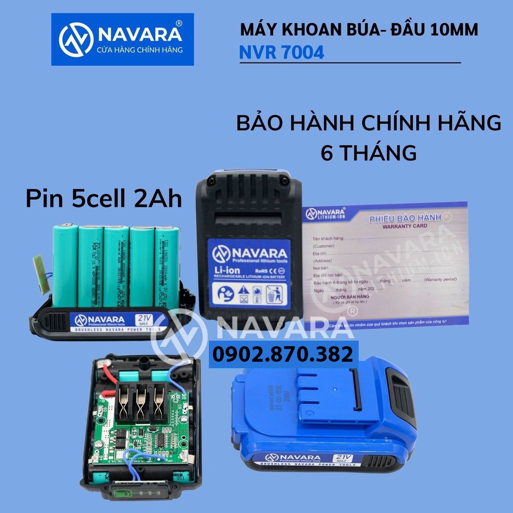May khoan pin, Máy khoan pin Navara 7006, Kèm bộ phụ kiện 24 chi tiết, Pin 21v 5 cell