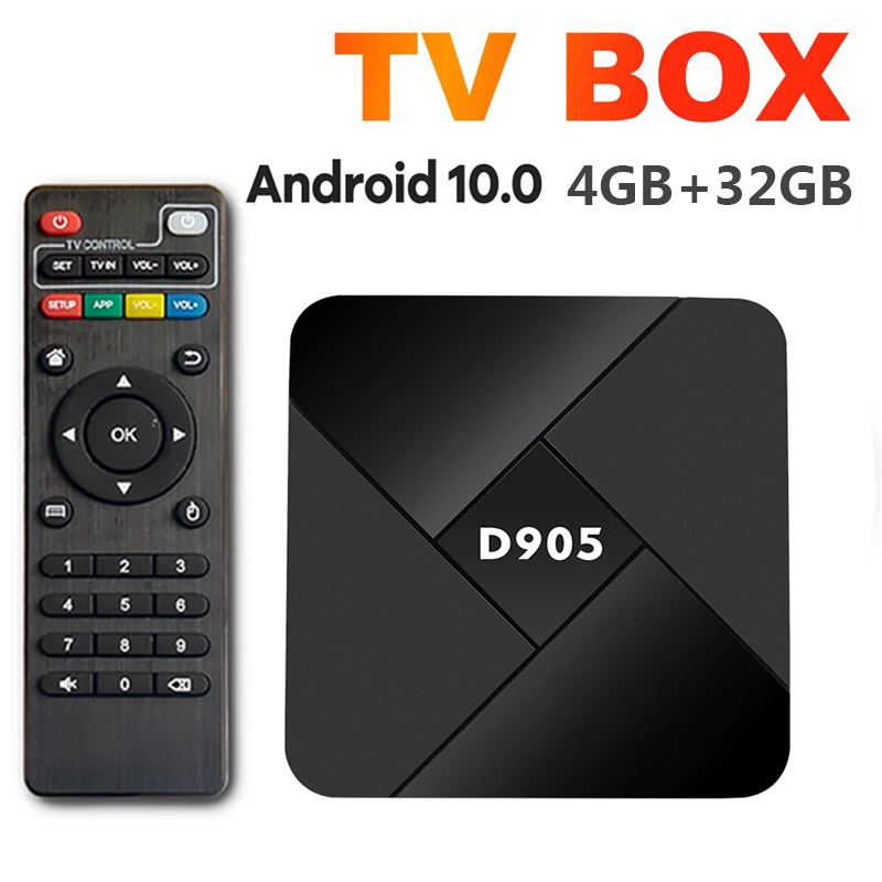 TV Box thông minh D905 10.0 4GB 32GB Wifi 2.4G 4K Amlogic S905 Youtube Android kèm phụ kiện