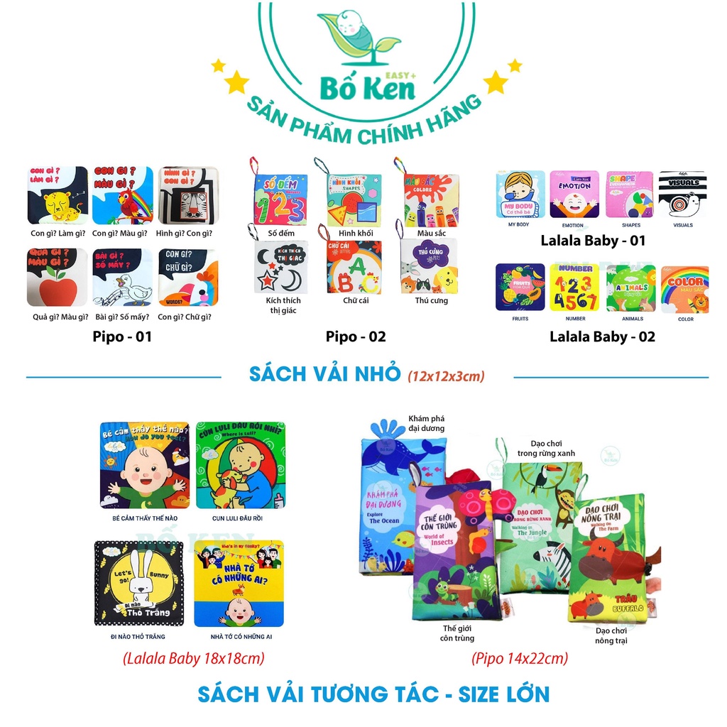 [Mã BMBAU50 giảm 7% đơn 99K] Bộ sách vải Pipo song ngữ bé yêu thích nhất [Tủ sách shop Bố Ken]