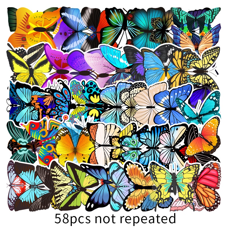 Combo 30 Sticker Chống Nước Decal Dán Điện Thoại Laptop Mũ Bảo Hiểm Vali Đàn Guitar Bình Nước Sổ Tay Graffiti [BƯỚM]