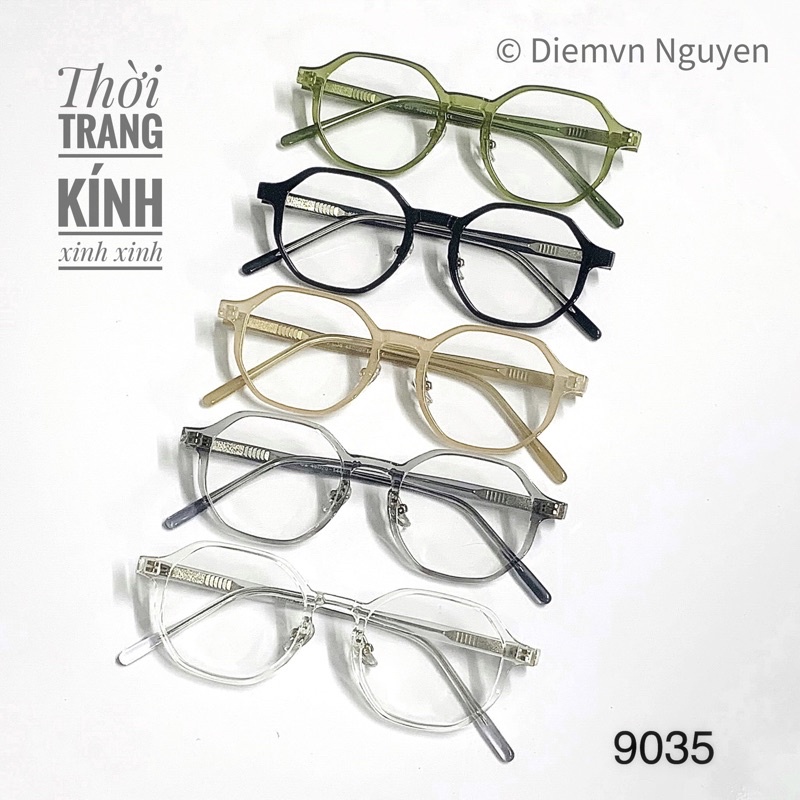 Gọng kính cận cao cấp đa giác 9035, gọng cận nam nữ cốt thép chắc chắn