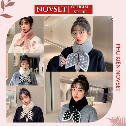 Khăn quàng cổ NOSET Khăn quàng kèm nơ họa tiết chấm bi Cao cấp Loại đẹp