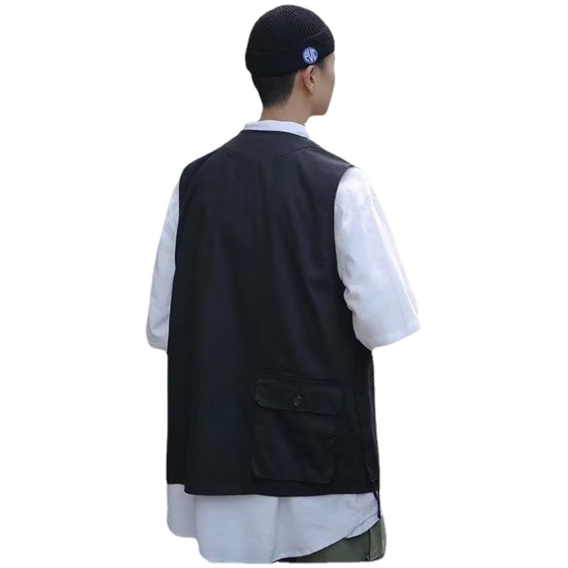 Áo Sơ Mi Không Tay Dáng Rộng Thoải Mái Nhiều Túi Phong Cách Hip Hop Đường Phố Nhật Bản Cho Nam [M-2XL]