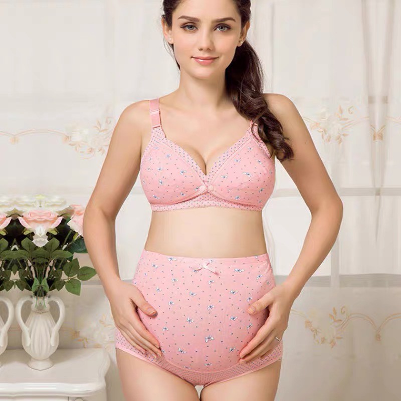 set đồ lót bầu họa tiết hoa nhí gồm 1 áo và 1 quần cạp cao 100% coton thấm hút hàng mới về