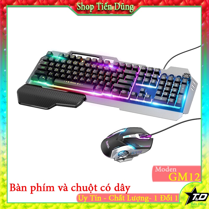 Combo Bộ Bàn Phím Chuột Cơ Chơi Game Hoco GM12 Loại Bàn Phim Giả Cơ Học Có Đen Led Hiển Thị