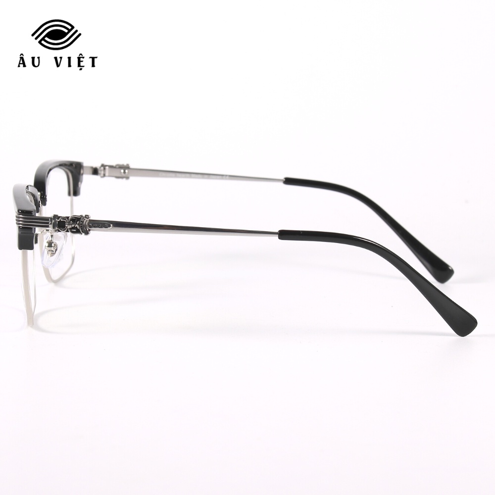 Gọng kính kim loại titanium Ch 7213 nam nữ unisex dáng chữ nhật vuông clubmaster màu vàng/bạc Full box