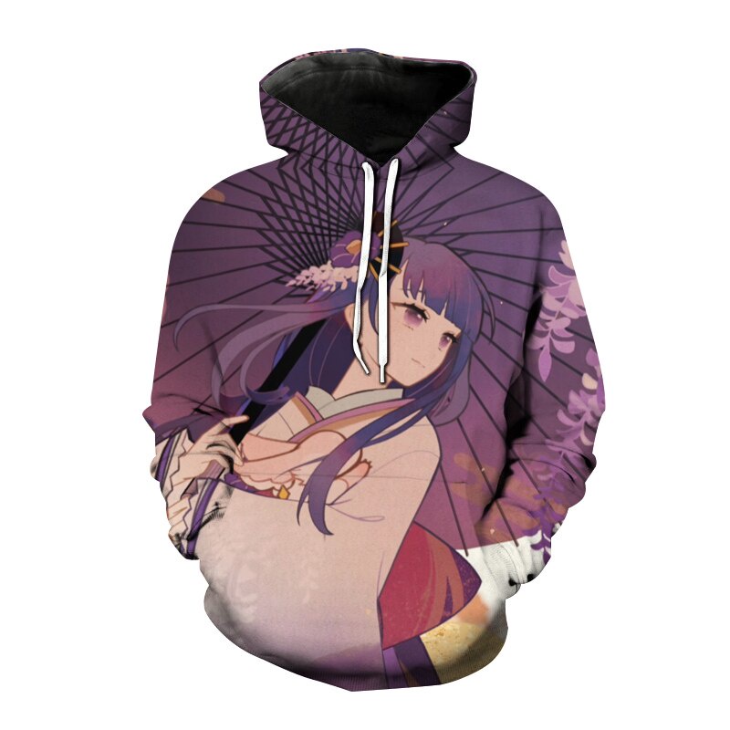 Áo Hoodie In Họa Tiết Anime Genshin Va Chạm Raiden Shogun 3D Thời Trang Harajuku Đường Phố Cho Nam Và Nữ