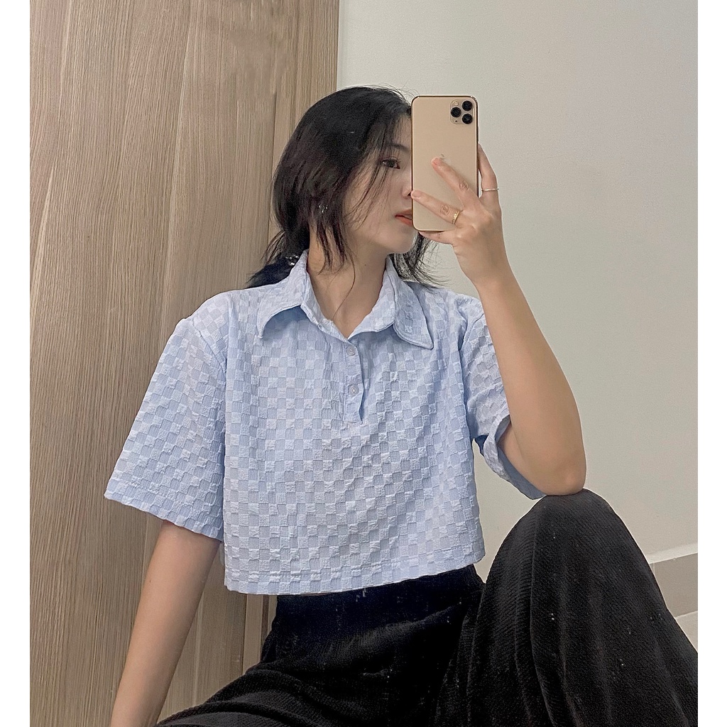 Áo crotop nữ - áo polo vải đũi xốp cao cấp Basic room
