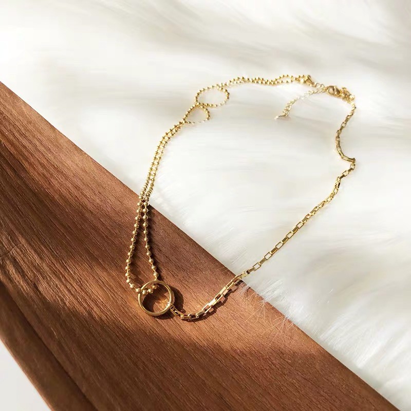 Dây chuyền bằng thép titan mạ vàng hồng 18k phong cách Nhật Hàn