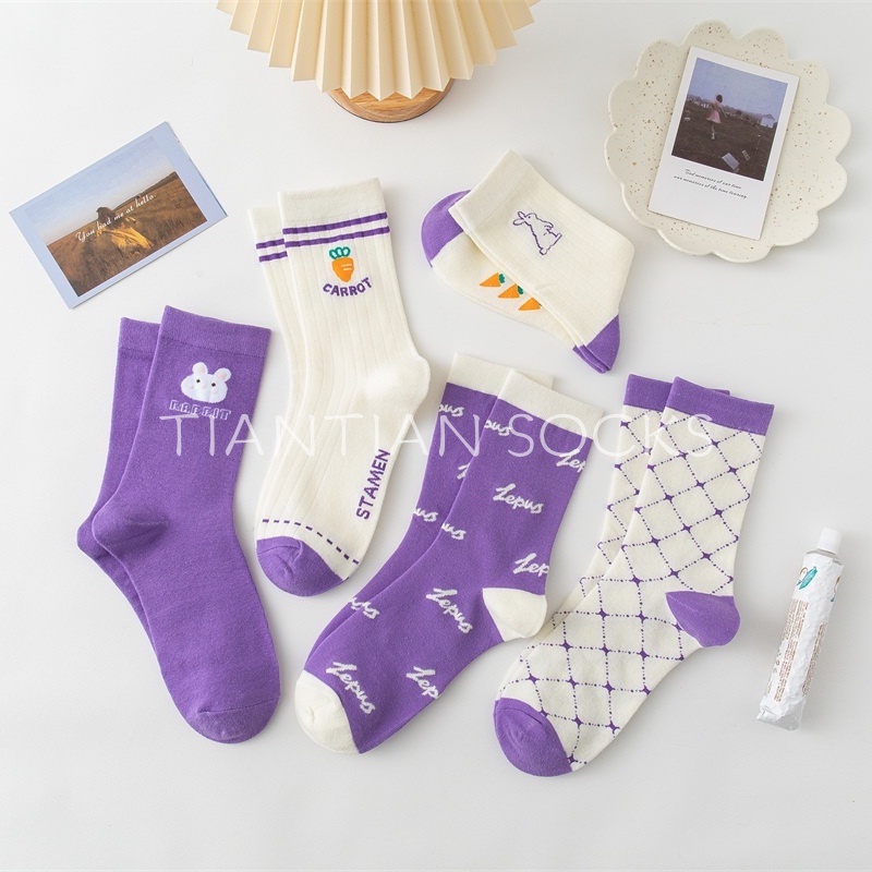 TIAN TIAN T114 Tất vớ nữ cổ cao Đôi vớ Cotton in hình thỏ dễ thương nhiều màu phong cách Nhật Bản