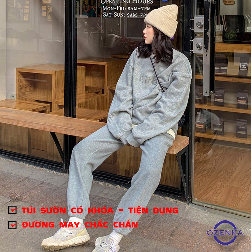 Quần jogger nữ dài ống rộng cạp cao bo gấu túi khóa chất nỉ dày mềm mịn không xù không nhăn phong cách thể thao JG451 | BigBuy360 - bigbuy360.vn