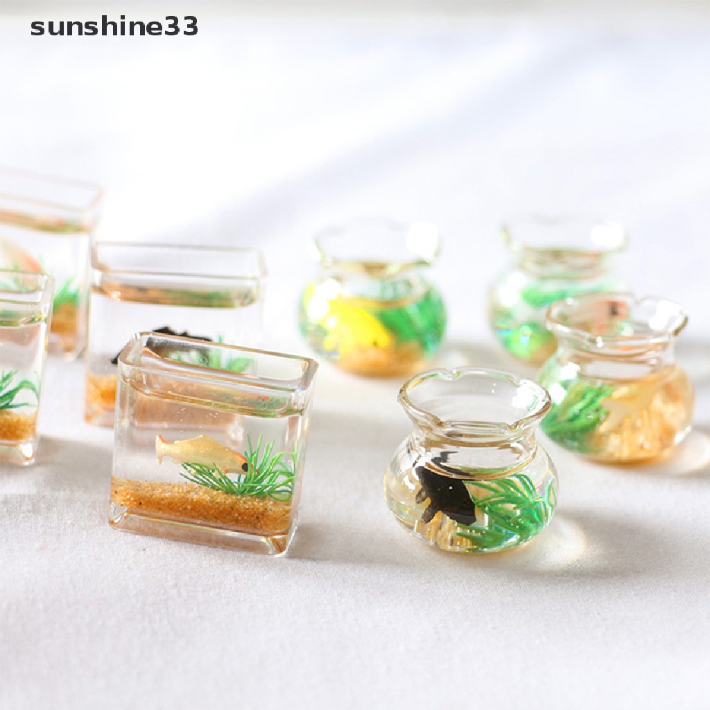 SU Dollhouse Miniature Glass Fish Tank Bowl Aquarium Doll House Home Ornament n
