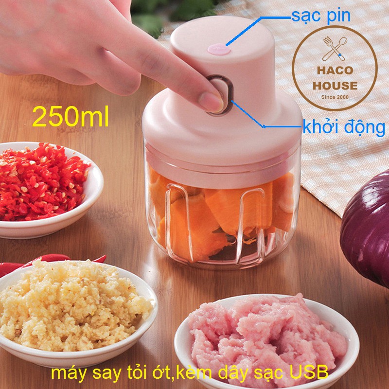 Máy Xay Mini Cầm Tay Đa Năng Sạc Pin Cao CấpFREESHIP  May Xay Tỏi Ớt, Hành, Rau Củ Quả Dung Tích 250ml