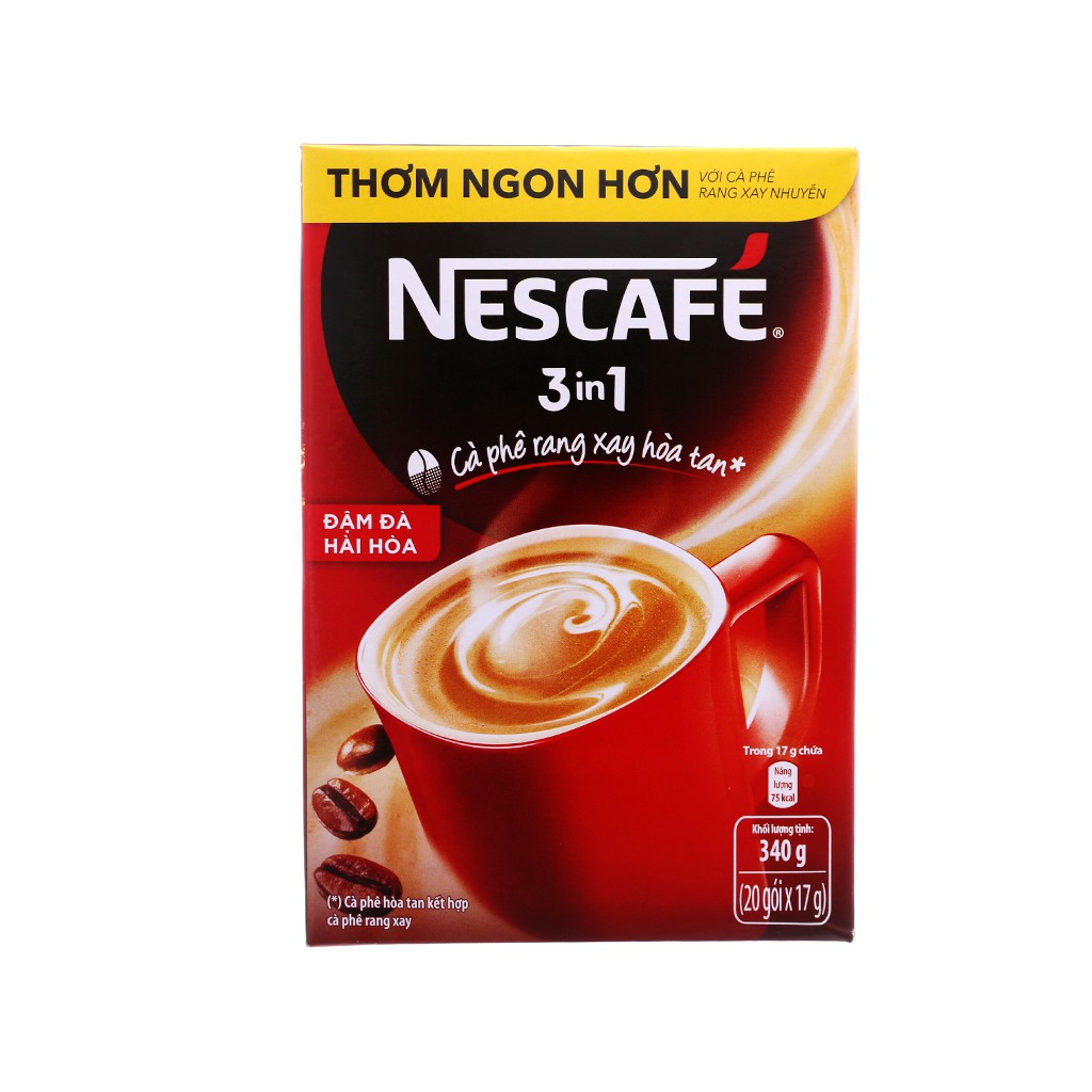 Cà Phê Hòa Tan 3 Trong 1 Đậm Đà Hài Hòa/ Đậm Vị Cà phê Nescafé Hộp 20 Gói X 17G