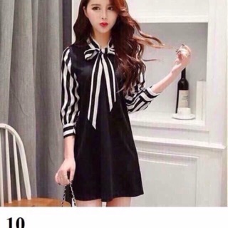 Đầm dáng suông giả yếm cột nơ cổ