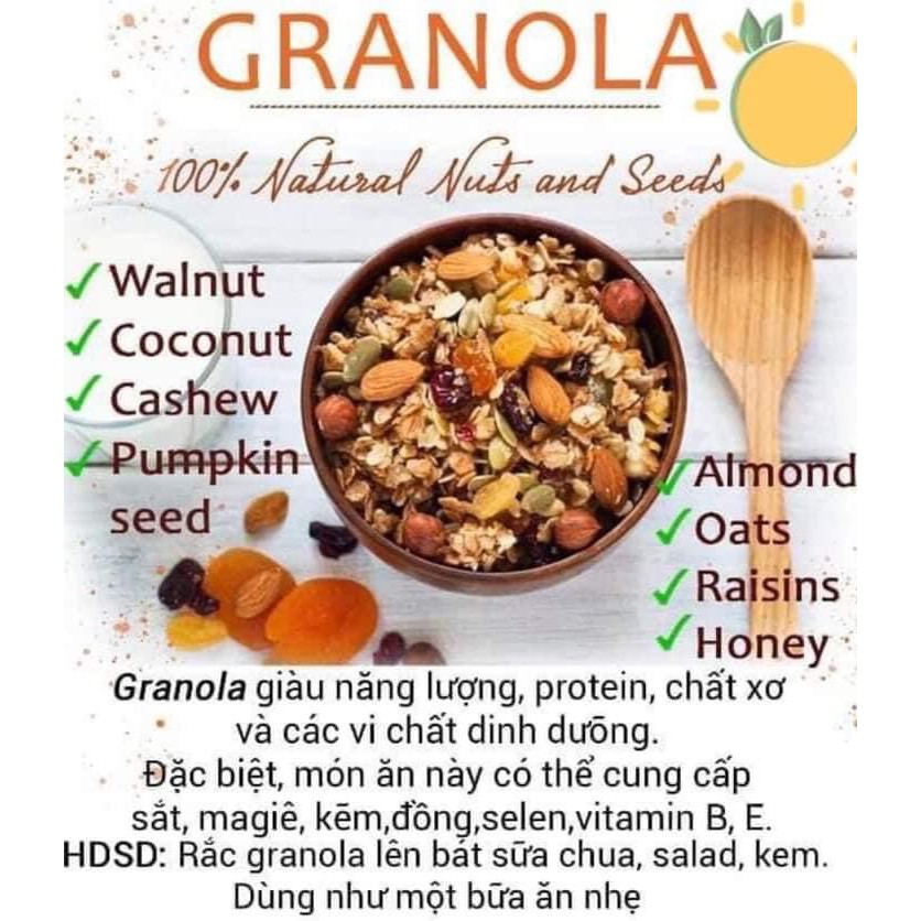 [Freeship + Quà] Ngũ Cốc Ganola Cao Cấp Không Đường Nguyên Hạt- Thực Dưỡng-Tặng 100g Gạo Lứt- Keto-D