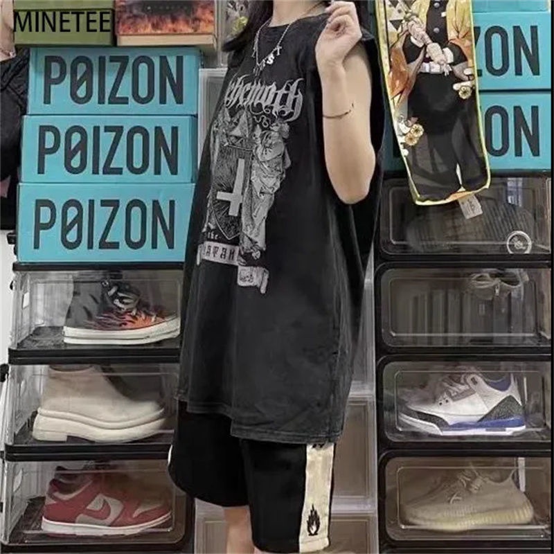 Jiashucheng Áo Thun Thể Thao Sát Nách Dáng Rộng Phong Cách Hip Hop Đường Phố Âu Mỹ Cao Cấp Cho Nữ